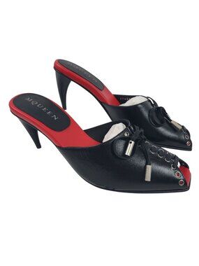 NEW Alexander McQueen Lexie Mule Leather Sandals Lace-Up Detail Size 38C, US 8
